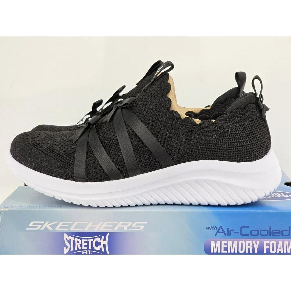 Skechers Ultra Flex 3.0 Sweet Ties Kids 4.5 Black Slip On Sneakers -New